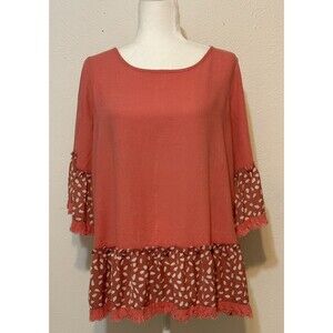 Umgee Size M Linen Blend Mix Media Animal Print Tunic Top Boho Festival
